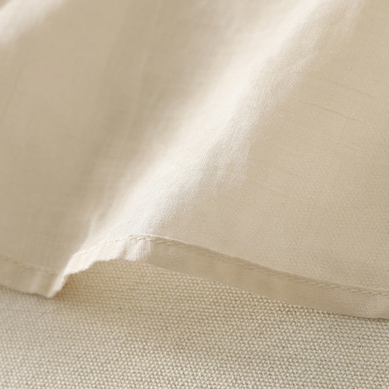 Buddha Stones Symmetrical Embroidery Cotton Linen Women's Half Sleeves Shirt