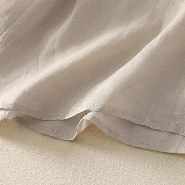 Buddha Stones Embroidered V-neck Casual Women's Cotton Linen Half Sleeve T-shirt