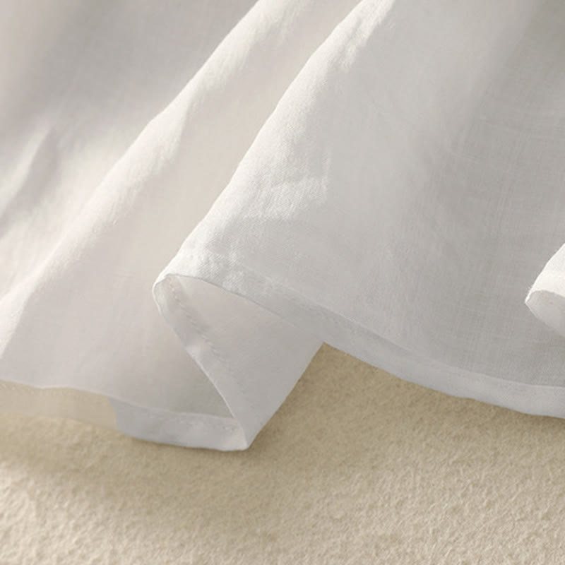 Buddha Stones Embroidered V-neck Casual Women's Cotton Linen Half Sleeve T-shirt