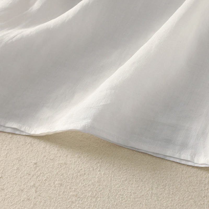 Buddha Stones Embroidered V-neck Casual Women's Cotton Linen Half Sleeve T-shirt