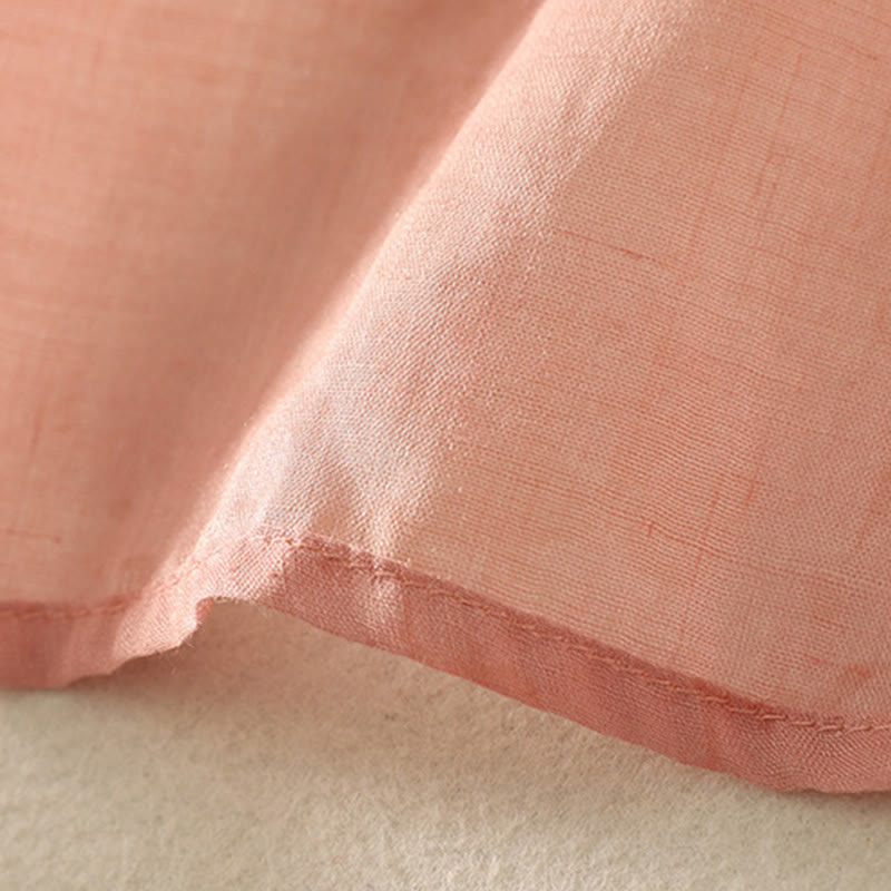 Buddha Stones Embroidery Frog-Button Mandarin Collar Cotton Women's Half Sleeves Shirt