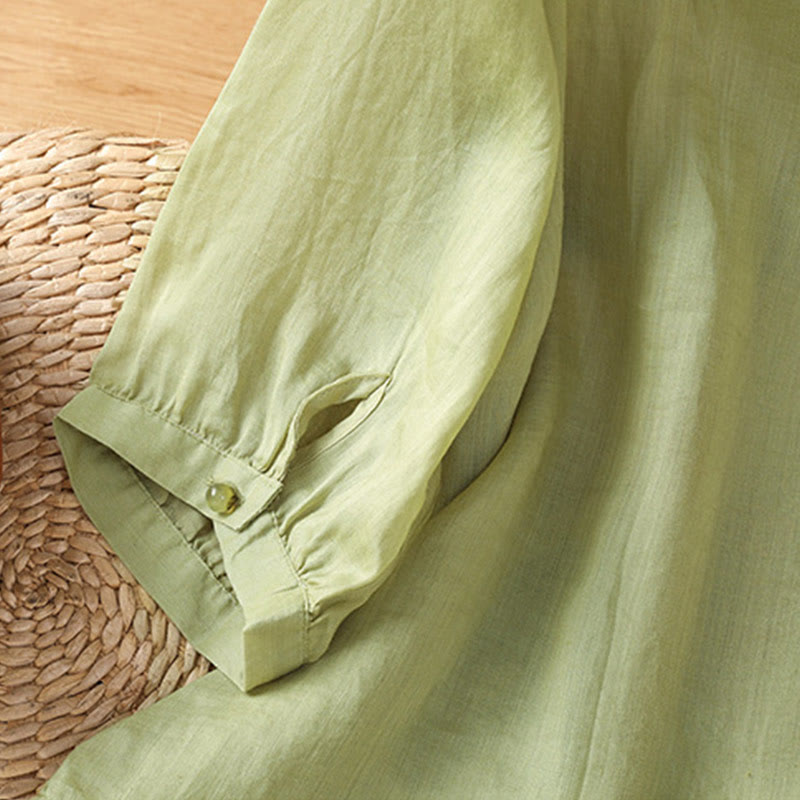 Buddha Stones Embroidered Flowers Cotton Women's V-neck Shirt