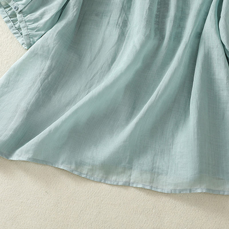 Buddha Stones Embroidered Lace Casual Women's Cotton Linen Half Sleeve T-shirt