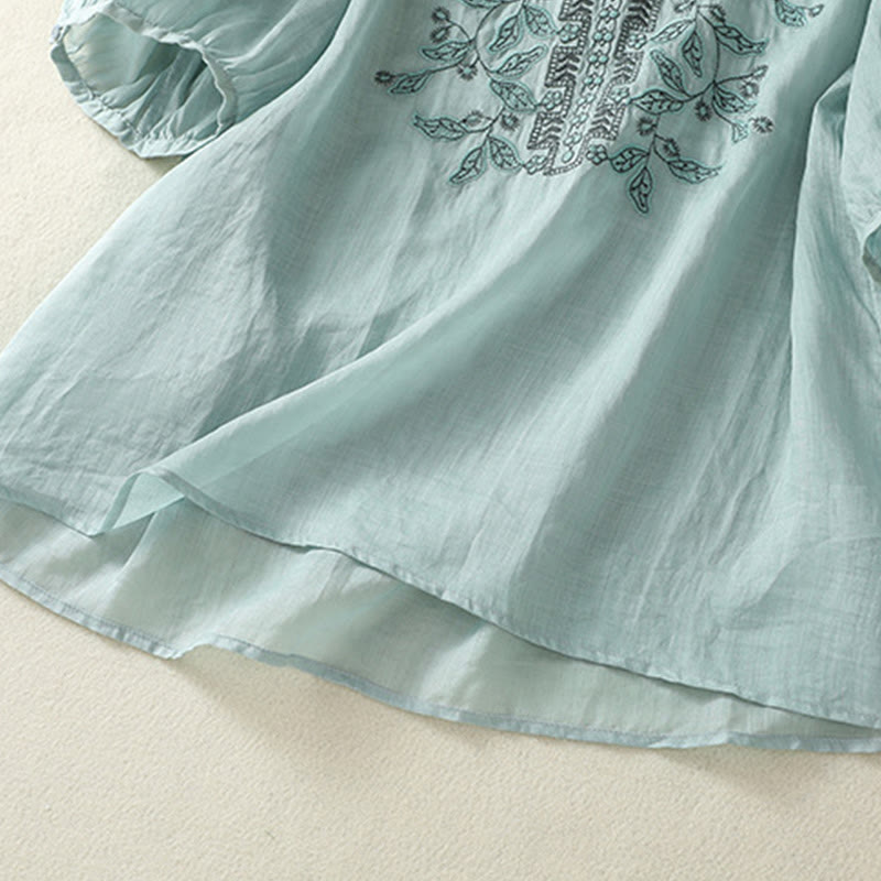 Buddha Stones Embroidered Lace Casual Women's Cotton Linen Half Sleeve T-shirt