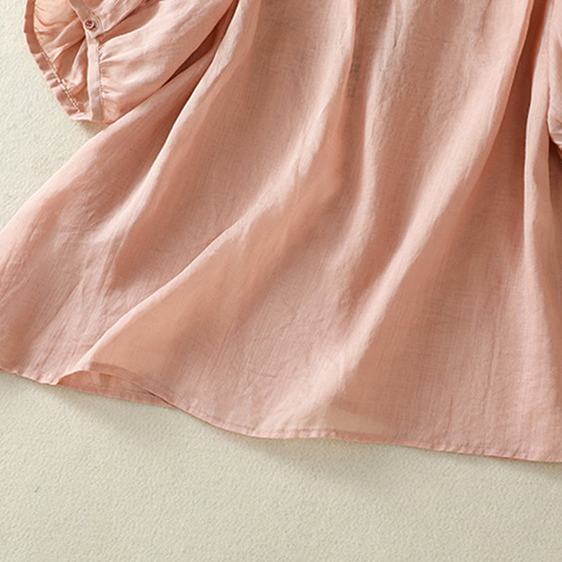 Buddha Stones Embroidered Lace Casual Women's Cotton Linen Half Sleeve T-shirt