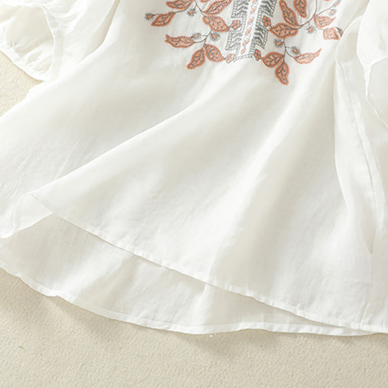 Buddha Stones Embroidered Lace Casual Women's Cotton Linen Half Sleeve T-shirt