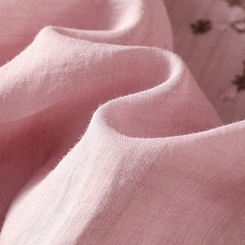 Buddha Stones Symmetrical Embroidery Cotton Women's Crew Neck Shirt