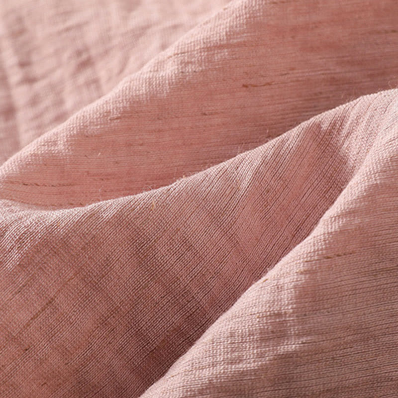 Buddha Stones Embroidery Flowers Leaves Cotton Women's V-neck Shirt