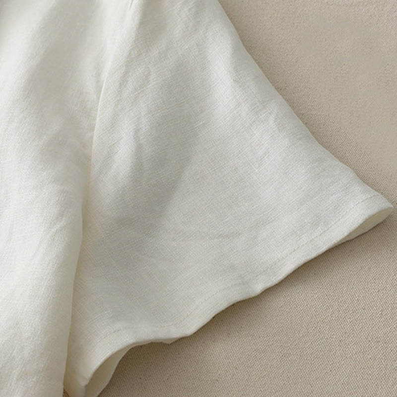 Buddha Stones Casual Plain Ruffled Hem Crew Neck Tie Women's Polyester T-shirt