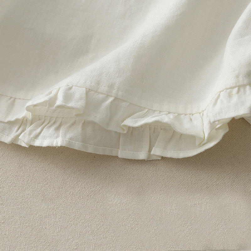 Buddha Stones Casual Plain Ruffled Hem Crew Neck Tie Women's Polyester T-shirt