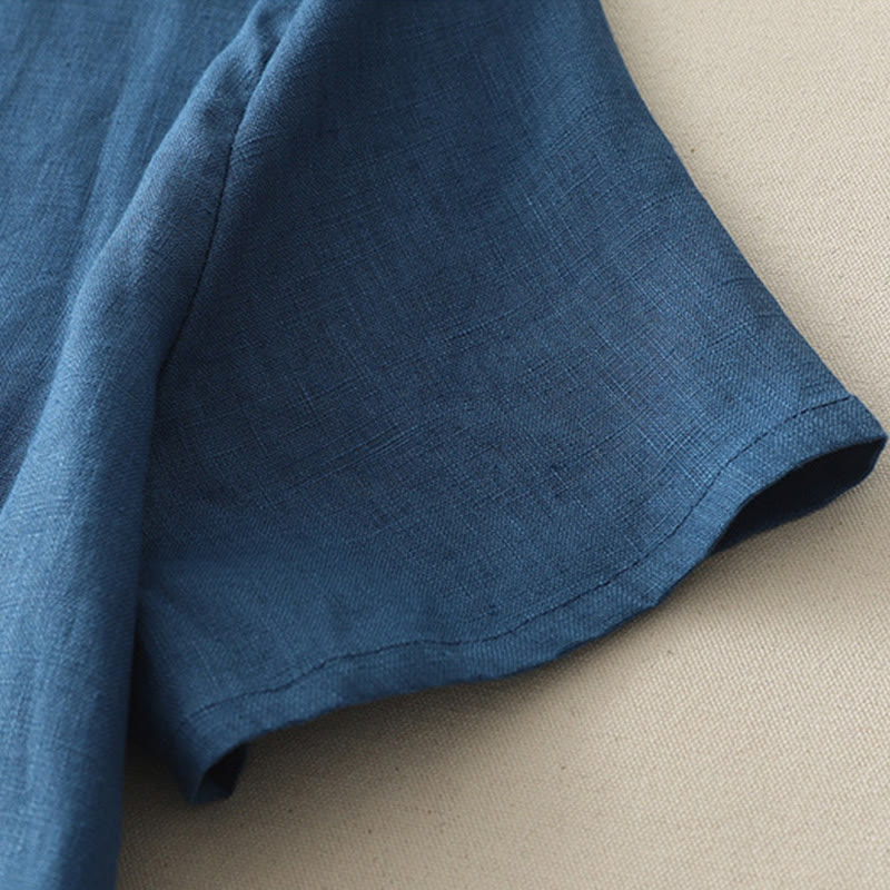 Buddha Stones Casual Plain Ruffled Hem Crew Neck Tie Women's Polyester T-shirt