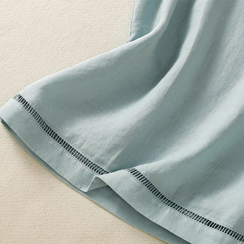 Buddha Stones Simple Crew Neck Button Design Women's Cotton Sleeveless Vest