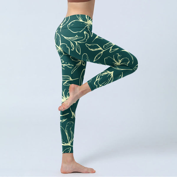 Buddha Stones Large Floral Petals Print Gym Leggings Women's Yoga Pants