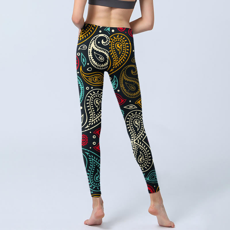 Buddha Stones Colorful Paisley Print Gym Leggings Women's Yoga Pants