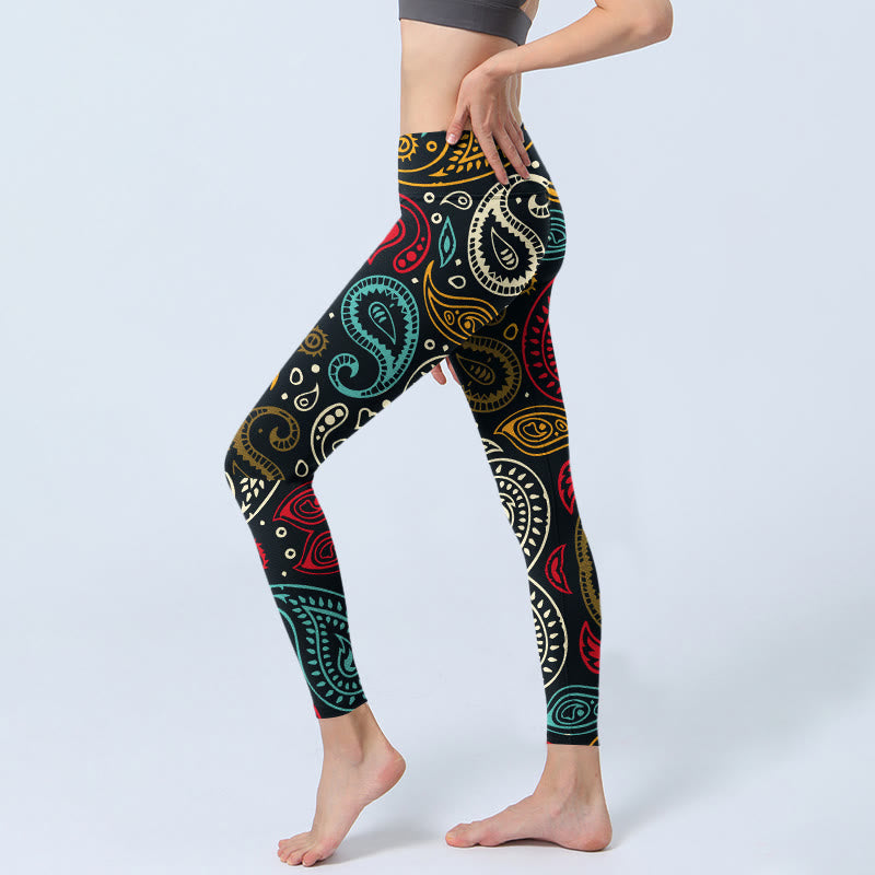 Buddha Stones Colorful Paisley Print Gym Leggings Women's Yoga Pants