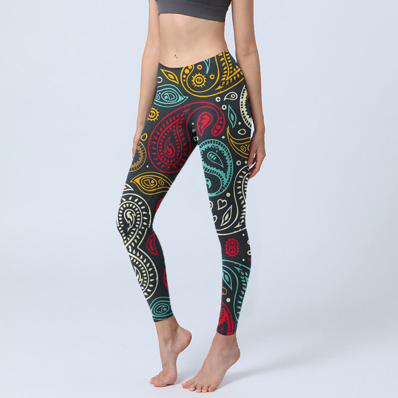 Buddha Stones Colorful Paisley Print Gym Leggings Women's Yoga Pants