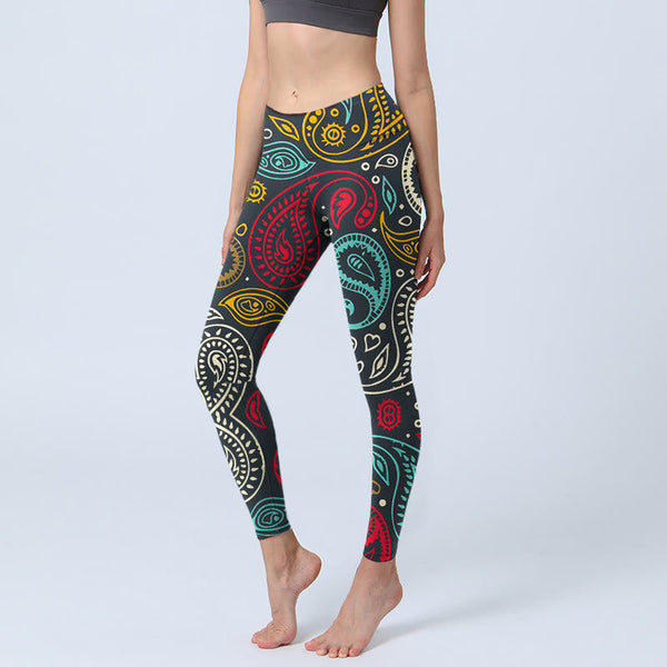 Buddha Stones Colorful Paisley Print Gym Leggings Women's Yoga Pants