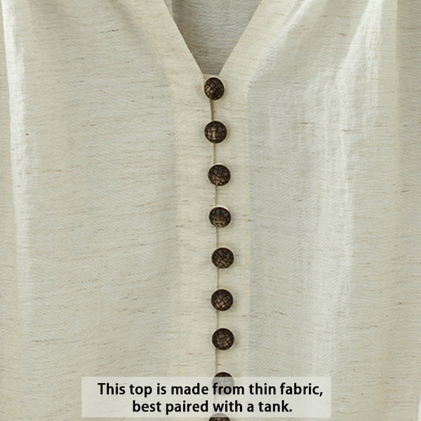 Buddha Stones White Plain Button Three Quarter Sleeve Women's Shirt