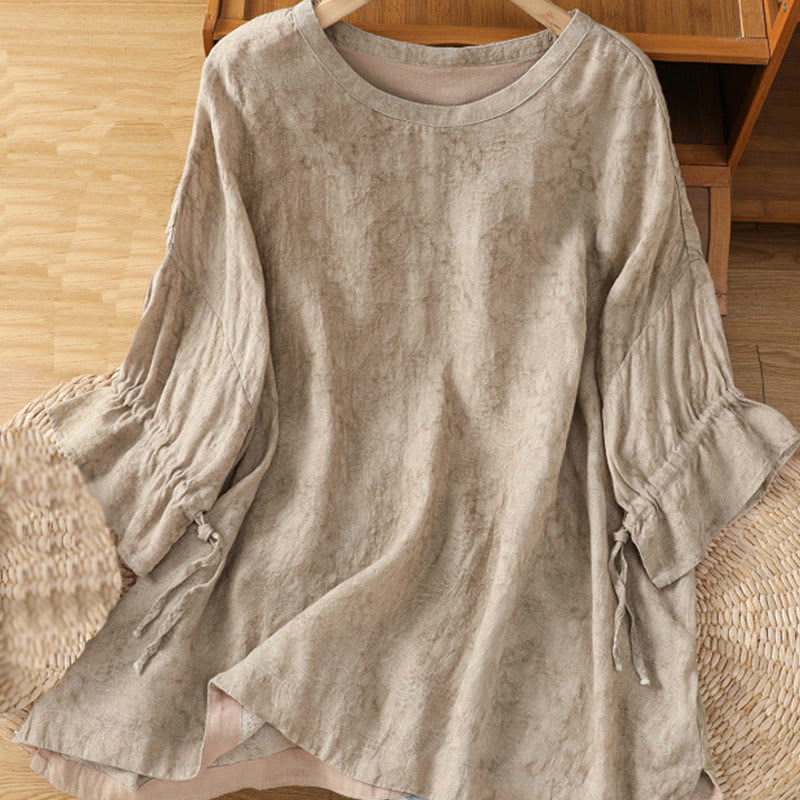 Buddha Stones Casual Crew Neck Women's Lace-up Half Sleeve Shirt