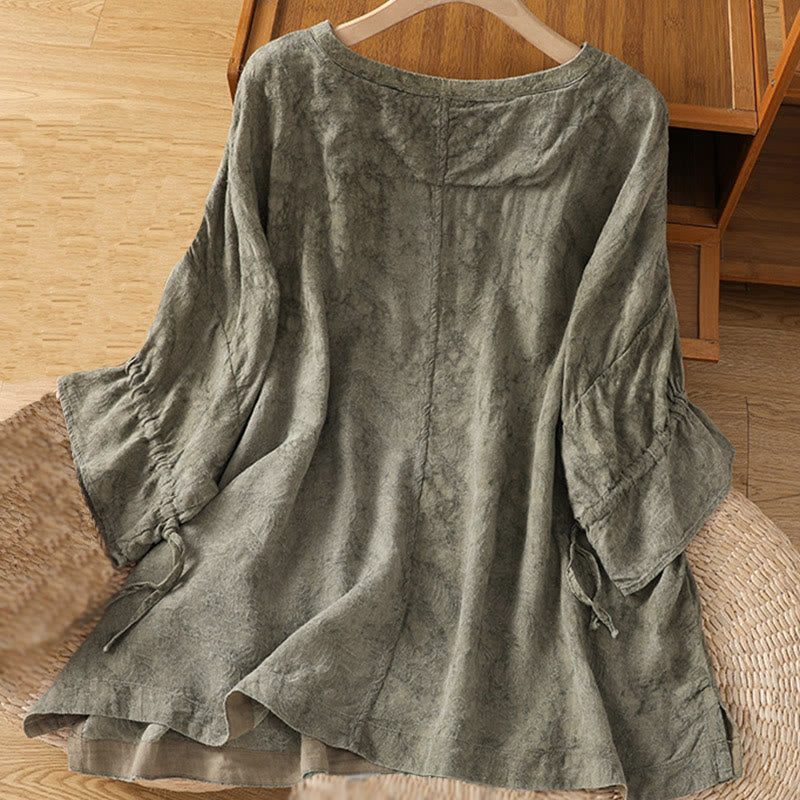 Buddha Stones Casual Crew Neck Women's Lace-up Half Sleeve Shirt