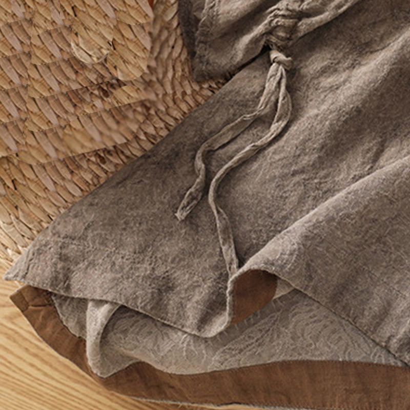 Buddha Stones Casual Crew Neck Women's Lace-up Half Sleeve Shirt