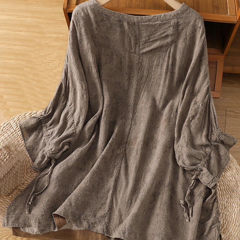 Buddha Stones Casual Crew Neck Women's Lace-up Half Sleeve Shirt