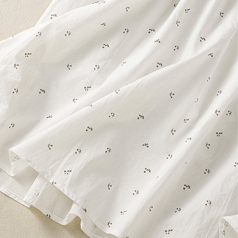 Buddha Stones Small Flowers Elastic Waist Cotton Women's Skirt With Pockets