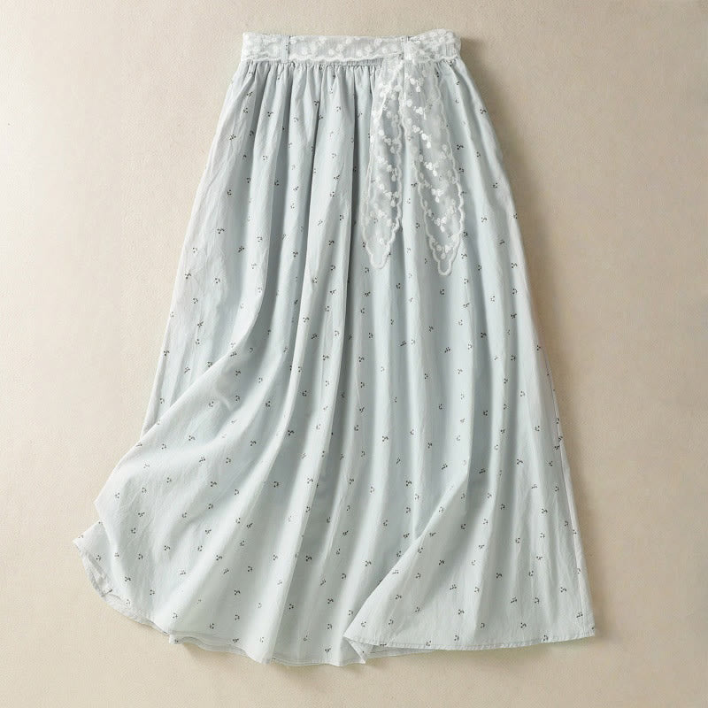 Buddha Stones Small Flowers Elastic Waist Cotton Women's Skirt With Pockets