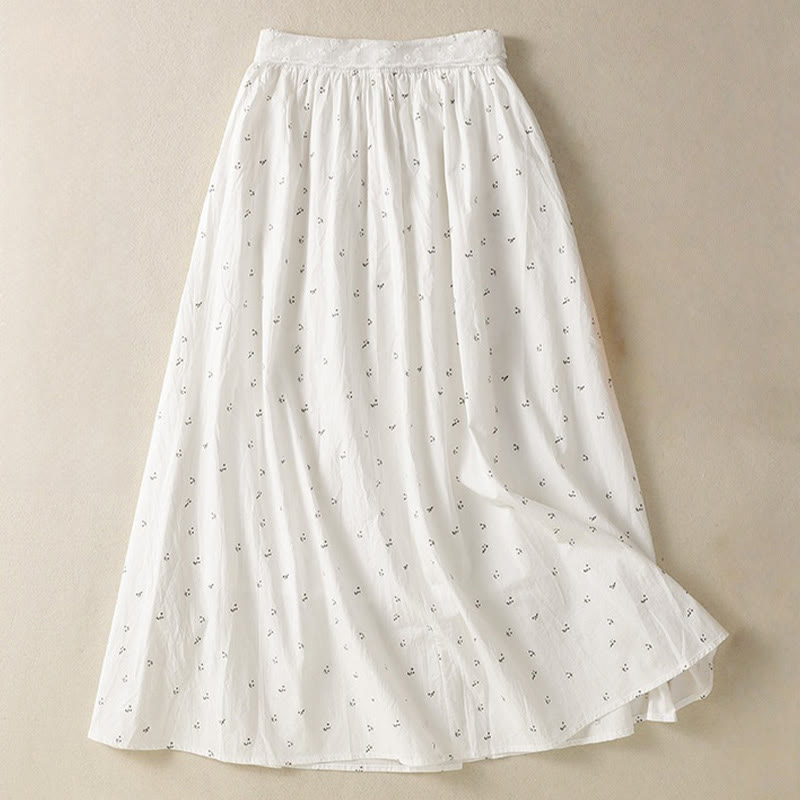 Buddha Stones Small Flowers Elastic Waist Cotton Women's Skirt With Pockets