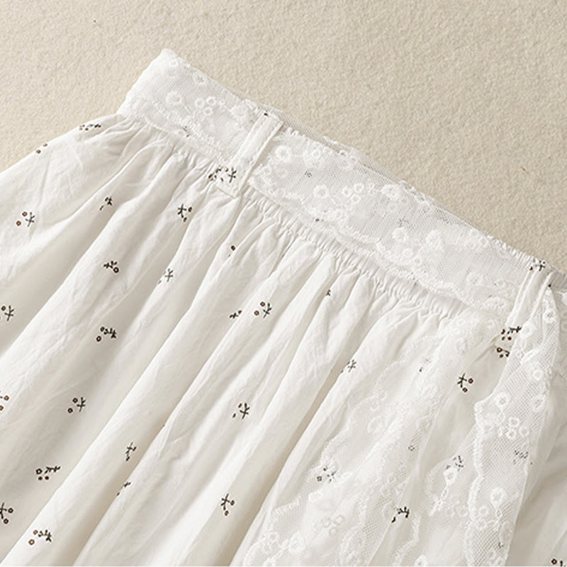 Buddha Stones Small Flowers Elastic Waist Cotton Women's Skirt With Pockets