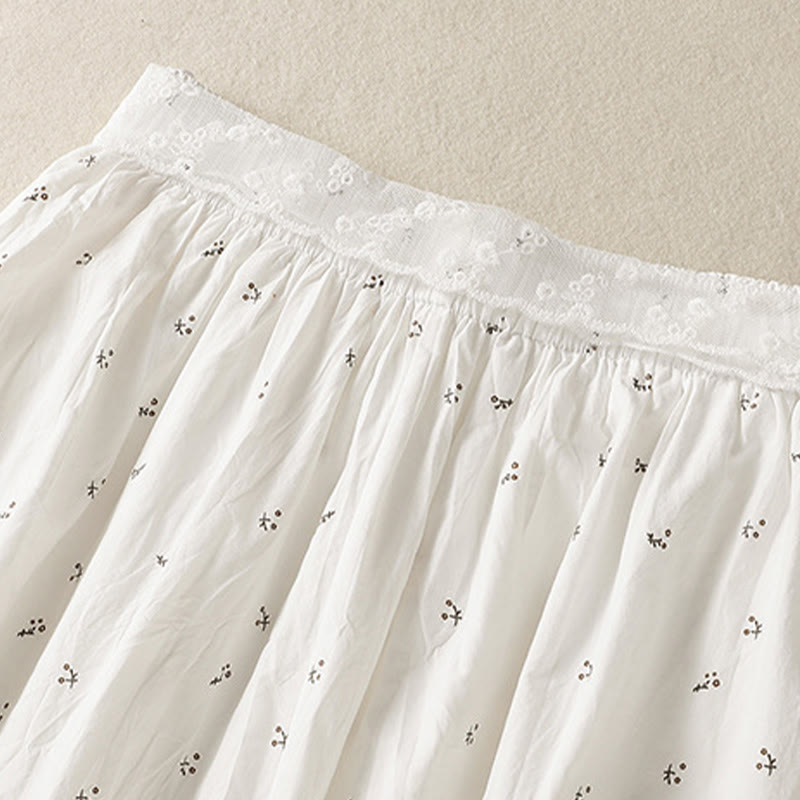 Buddha Stones Small Flowers Elastic Waist Cotton Women's Skirt With Pockets