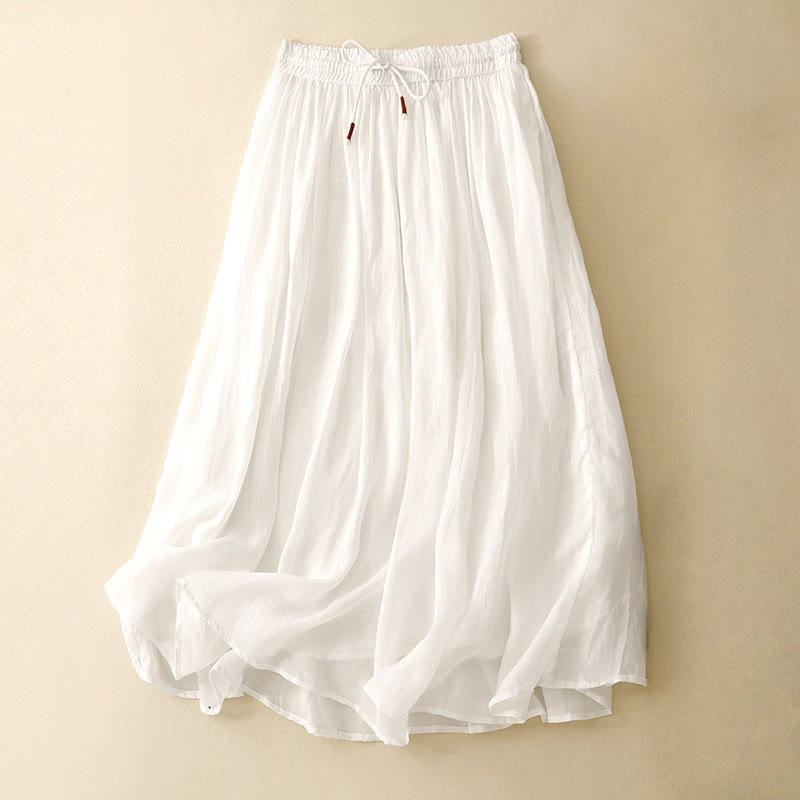 Buddha Stones Summer Solid Color Elastic Waist Drawstring Women's Skirt