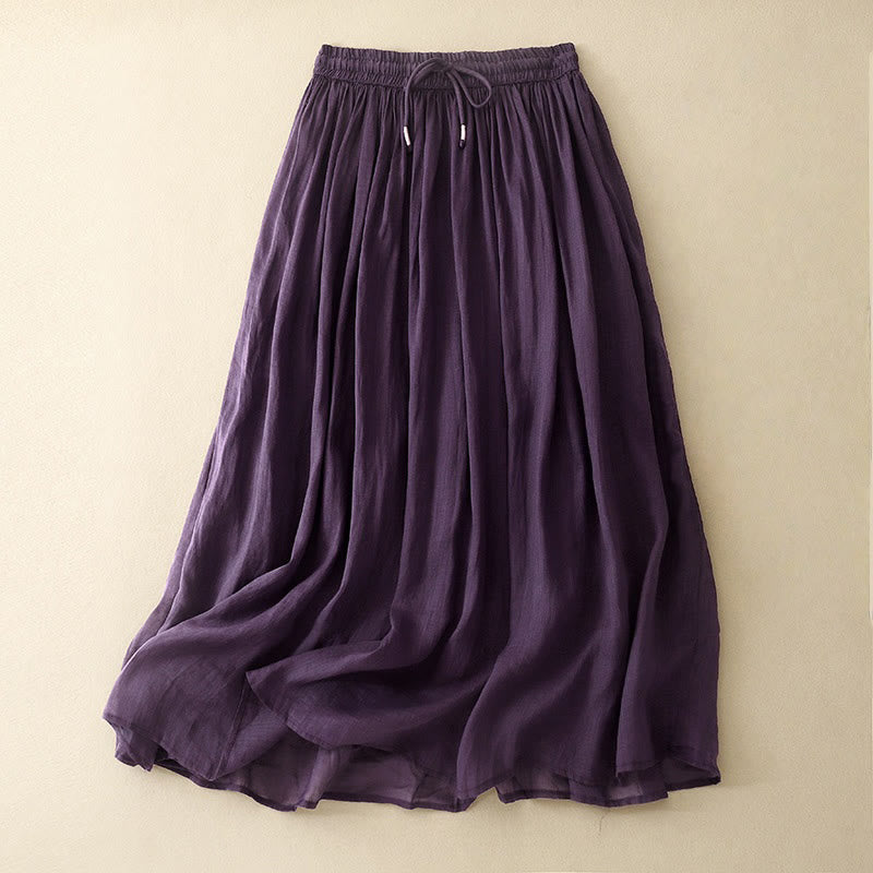 Buddha Stones Summer Solid Color Elastic Waist Drawstring Women's Skirt