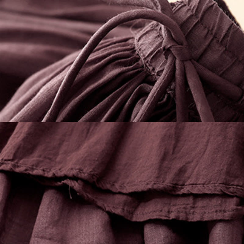 Buddha Stones Summer Solid Color Elastic Waist Drawstring Women's Skirt