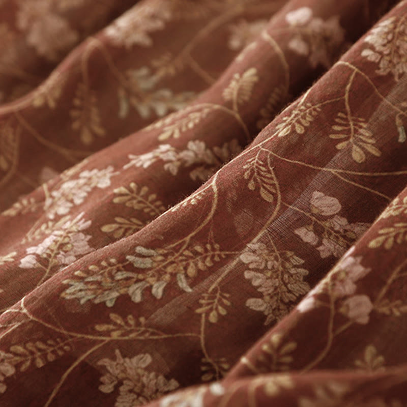 Buddha Stones Floral A-line Elastic Waist Cotton Linen Women's Skirt With Pockets