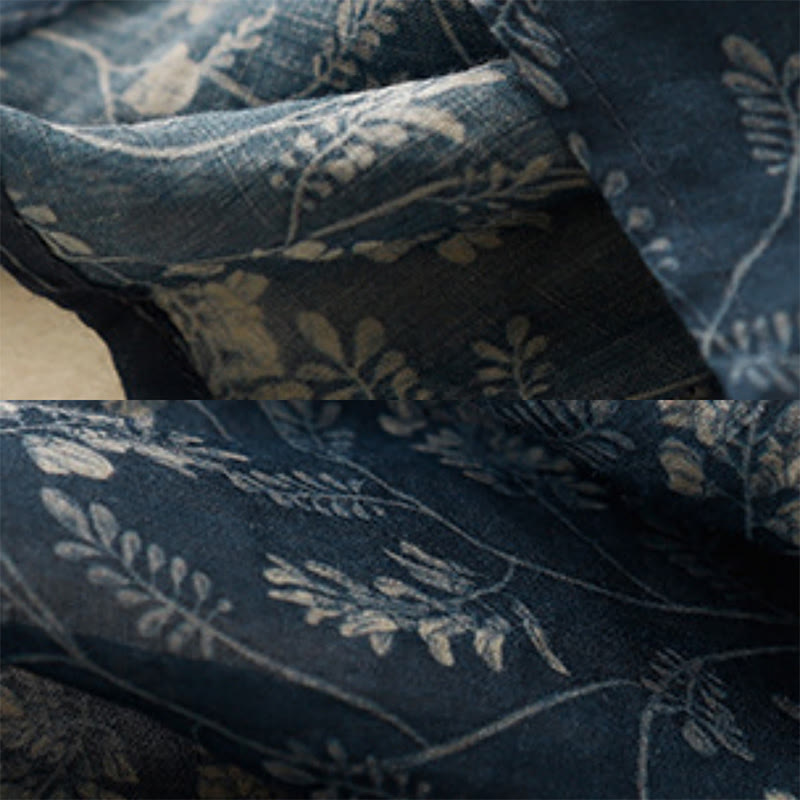 Buddha Stones Floral A-line Elastic Waist Cotton Linen Women's Skirt With Pockets