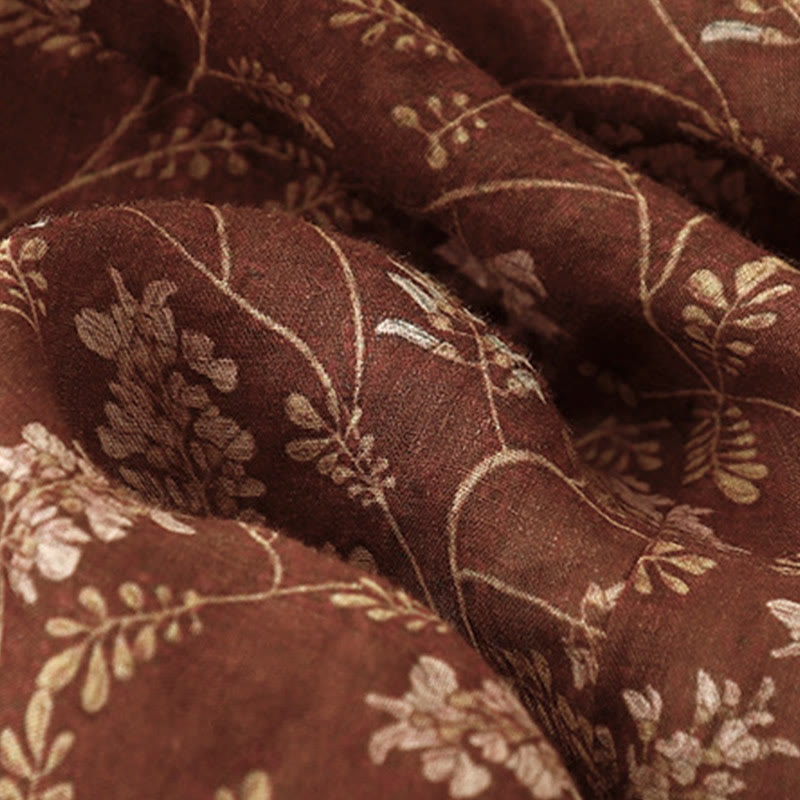 Buddha Stones Floral A-line Elastic Waist Cotton Linen Women's Skirt With Pockets