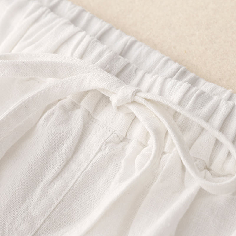 Buddha Stones Drawstring A-line Elastic Waist Cotton Women's Skirt With Button Pockets