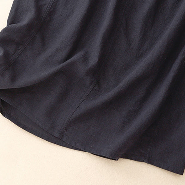 Buddha Stones Drawstring A-line Elastic Waist Cotton Women's Skirt With Button Pockets