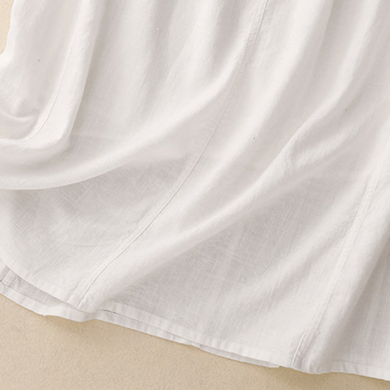 Buddha Stones Drawstring A-line Elastic Waist Cotton Women's Skirt With Button Pockets