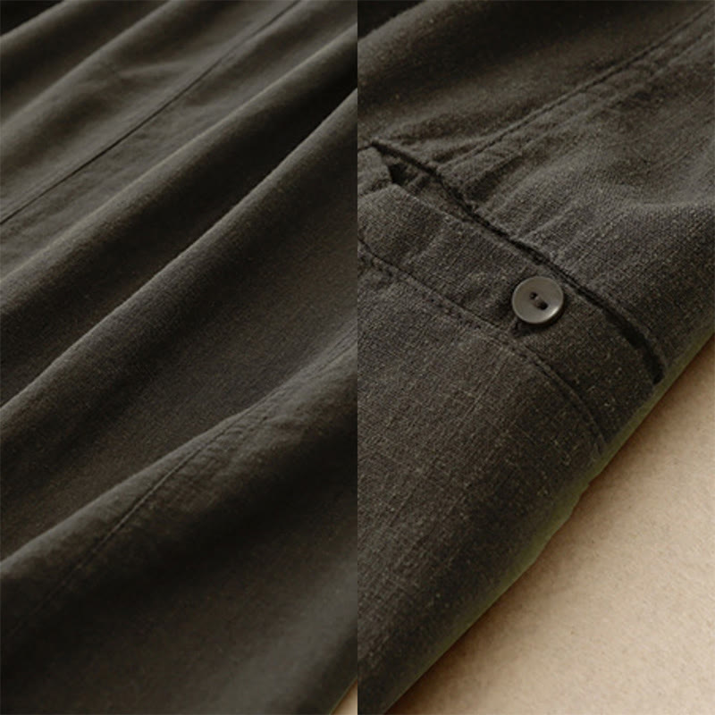 Buddha Stones Drawstring A-line Elastic Waist Cotton Women's Skirt With Button Pockets