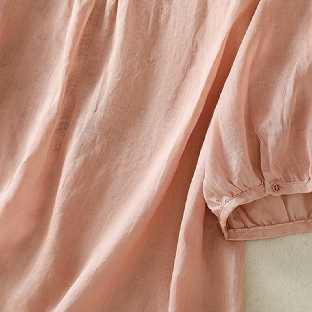 Buddha Stones Embroidered Lace Casual Women's Cotton Linen Half Sleeve T-shirt