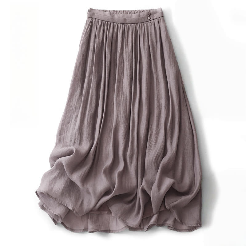 Buddha Stones Simple Pleated Design Elastic Waist Women's Skirt With Pockets