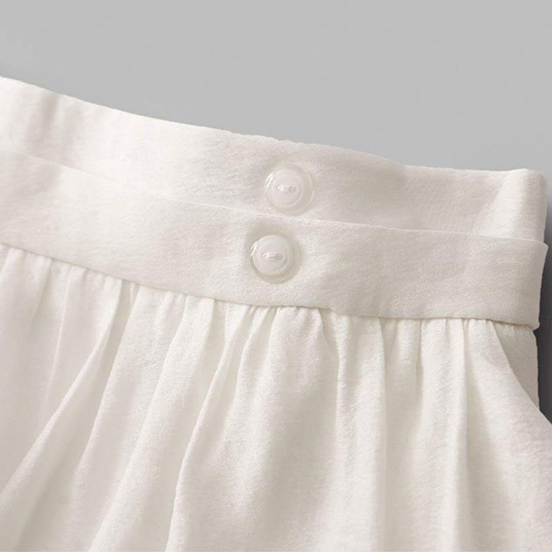 Buddha Stones Simple Pleated Design Elastic Waist Women's Skirt With Pockets