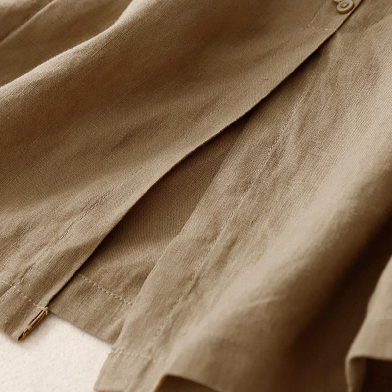 Buddha Stones A-line Buttons Slit Design Elastic Waist Cotton Women's Skirt With Pockets