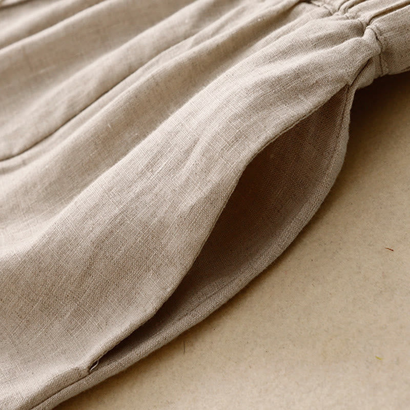 Buddha Stones A-line Buttons Slit Design Elastic Waist Cotton Women's Skirt With Pockets