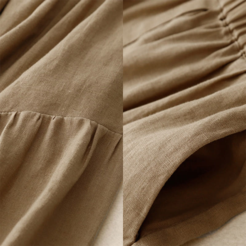 Buddha Stones A-line Buttons Slit Design Elastic Waist Cotton Women's Skirt With Pockets