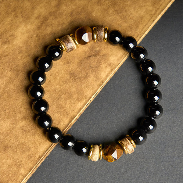 FREE Today: Strength Protection Black Obsidian Beads Sectional Tiger Eye Stone Bracelet
