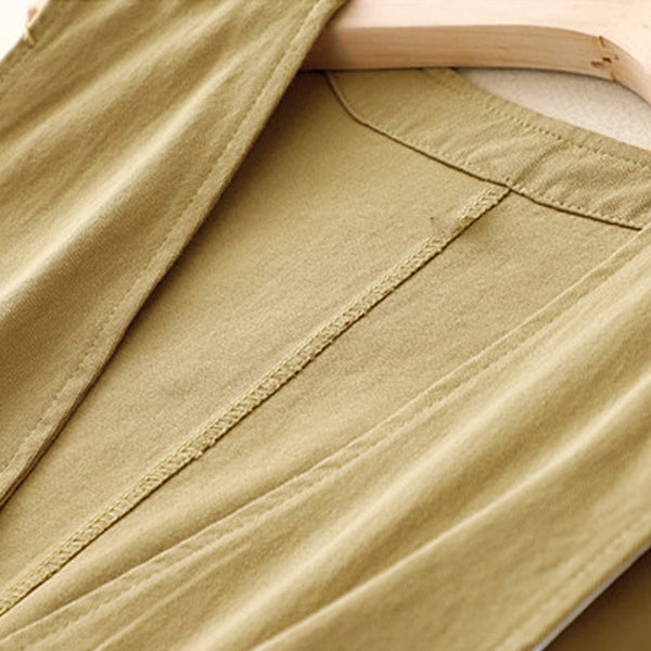 Buddha Stones Solid Color Front Buttons Sleeveless Women's Cotton Waistcoat With Pockets