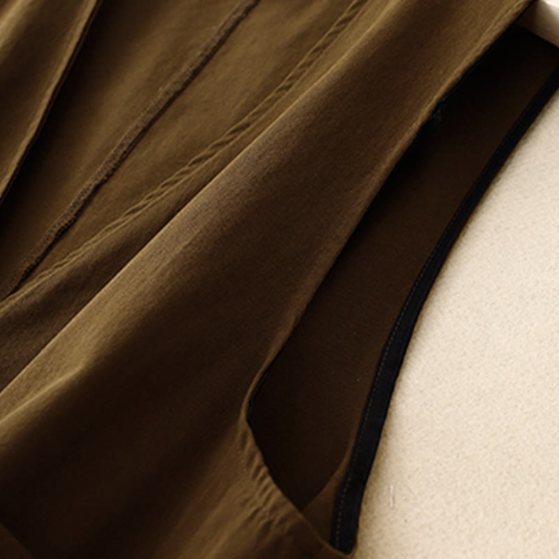 Buddha Stones Solid Color Front Buttons Sleeveless Women's Cotton Waistcoat With Pockets